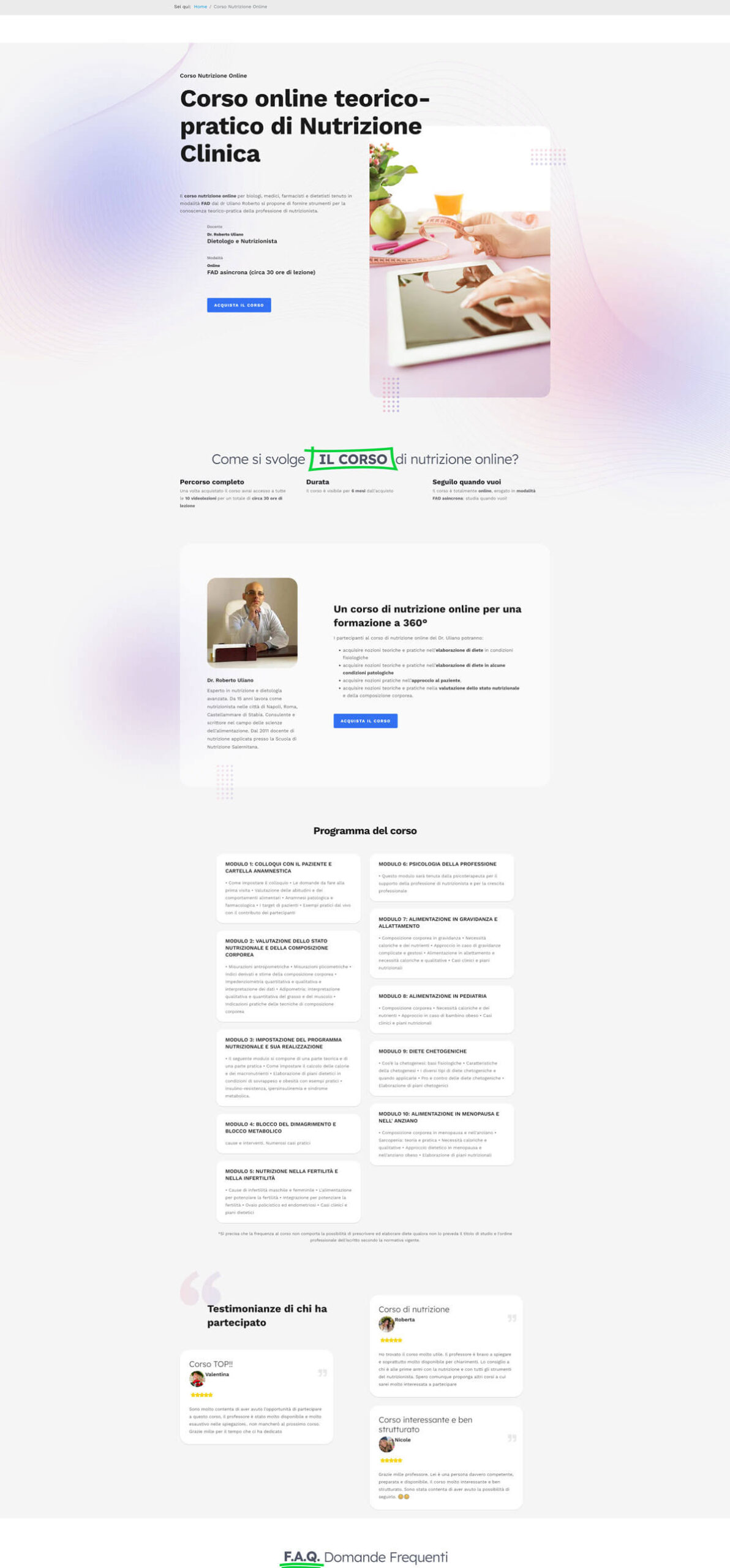 landing page nutrizionista