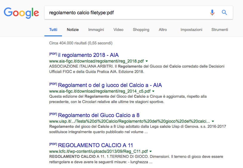 Cerca file in Google