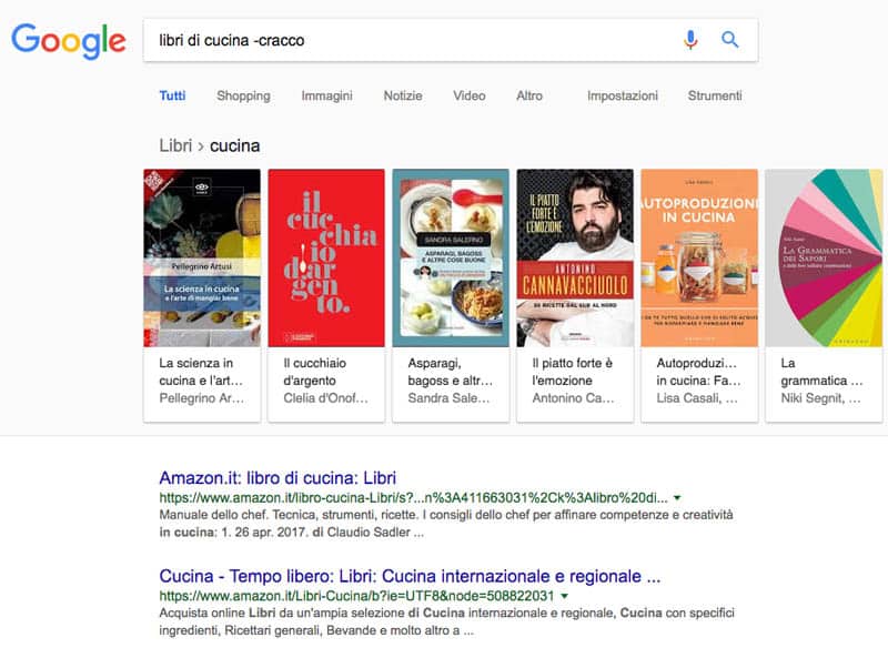 Escludere parole da Google