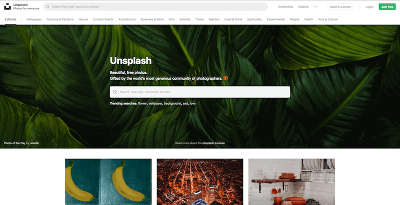 Homepage Unsplash