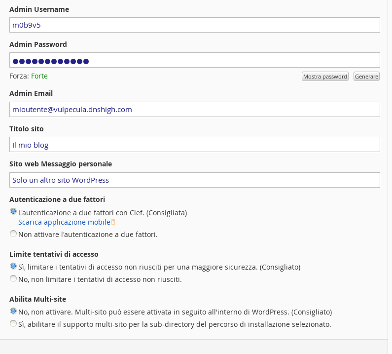 Configurare WordPress su Serverplan