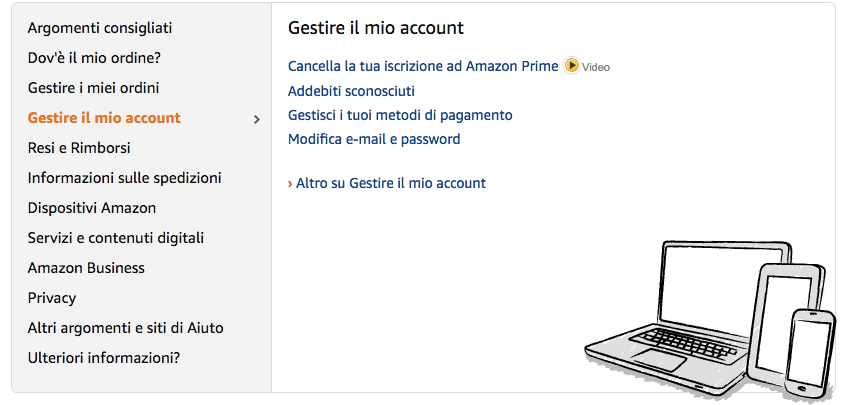 Gestione account Amazon