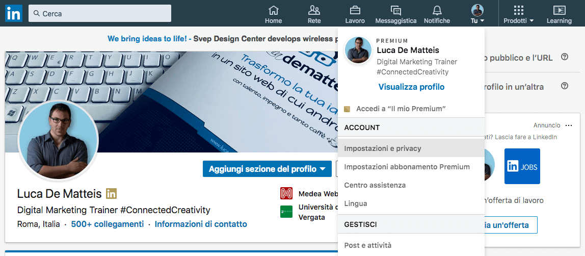 profilo pubblico linkedin