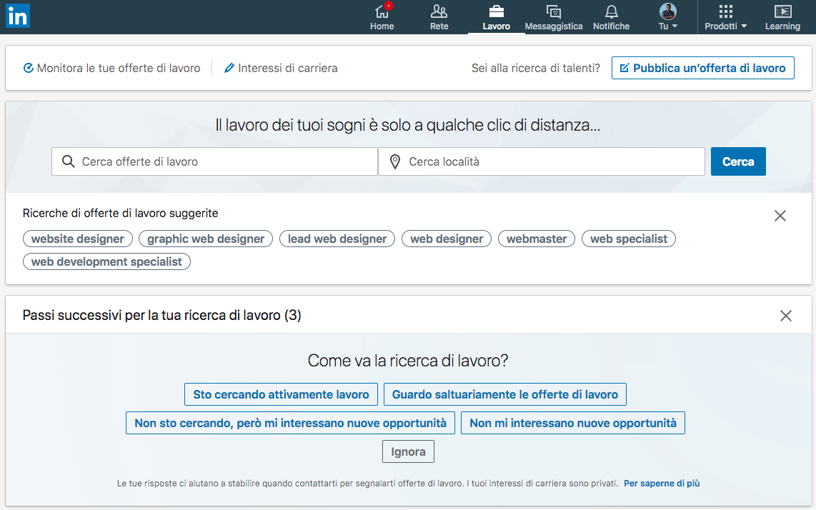 ricerca lavoro linkedin