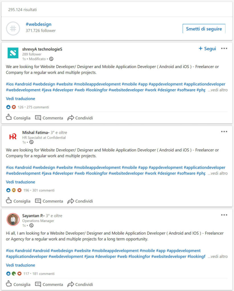 Seguire hashtag Linkedin
