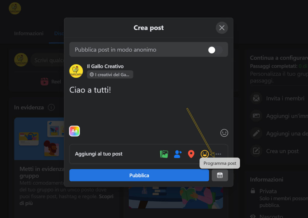 post facebook gruppo